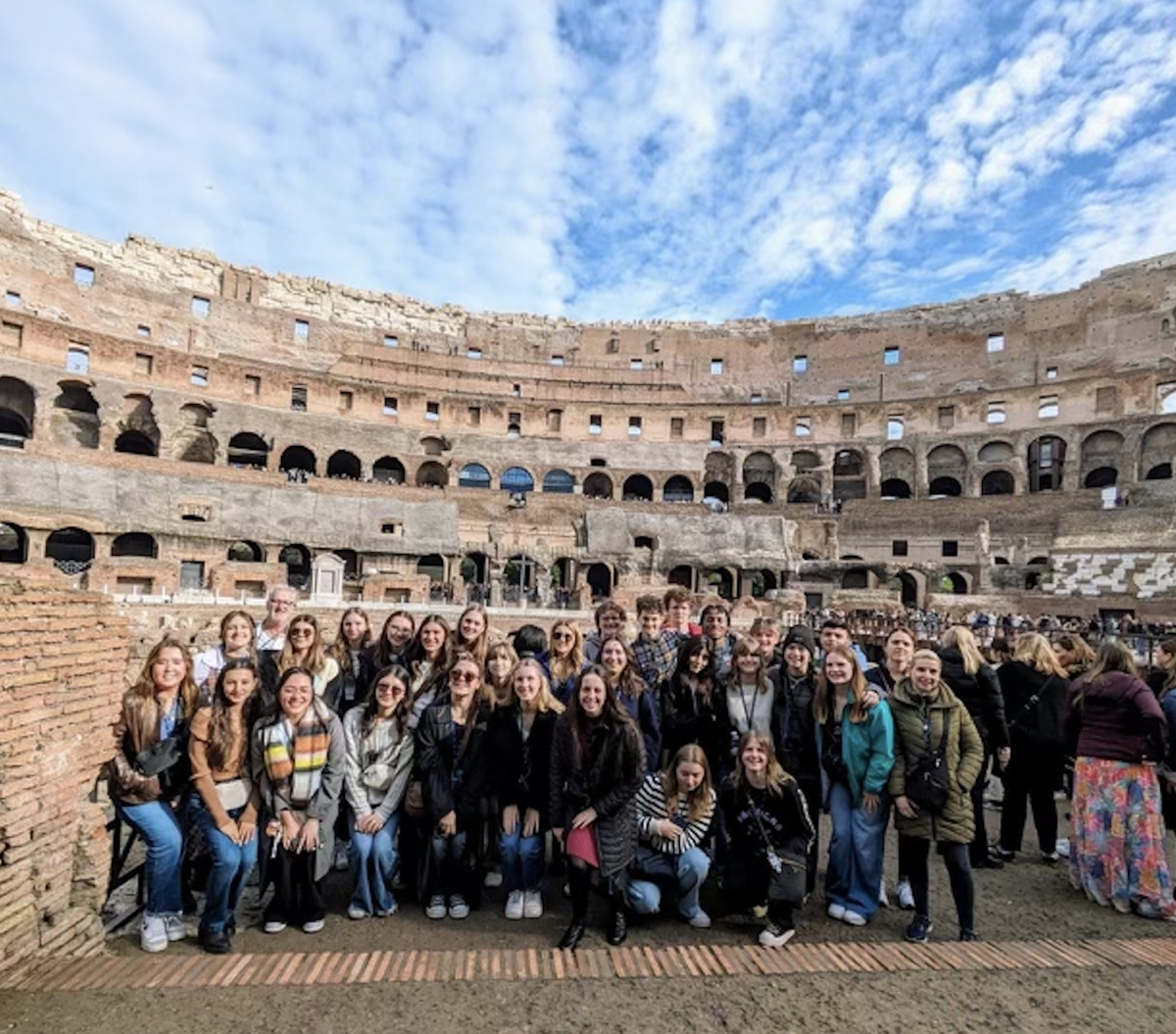 Italy Intersession Trip attendees visited Colosseum, a famous amphitheater located in Rome.